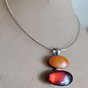 Vintage Genuine Amber Sterling Silver 925 Necklace